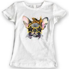 Franse Bulldog Bril T-Shirt 100% Katoen