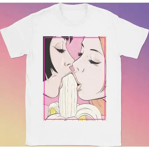 Sharing Is Caring T-Shirt | Two Girls Licking Banana Tee