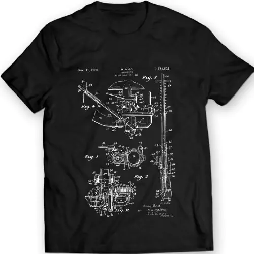 Carburator H. Ford 1930 Patent T-shirt 100% Katoen Verjaardagscadeau