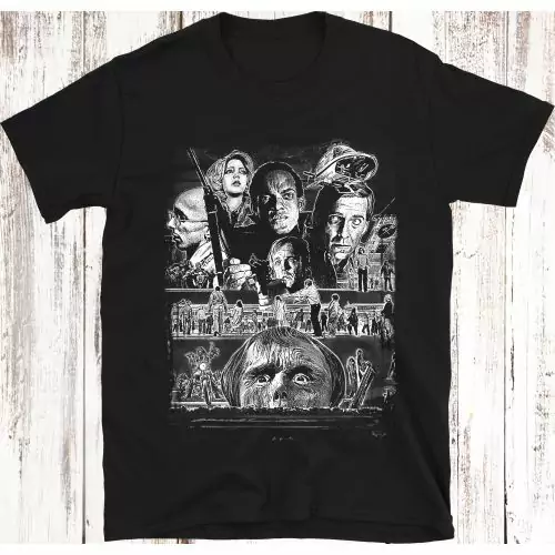 Dawn of the Dead: Draag het ondode erfgoed met ons exclusieve T-shirt met personages uit de baanbrekende zombiefilm (1978); een iconisch ensemble van ondoden, een cinematografische tijdcapsule, comfort te midden van chaos, en een cadeau voor zombiefanaten