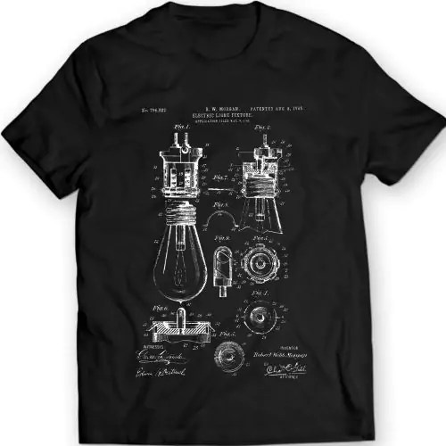 Elektrisch Licht Spaninrichting Lamp Patent T-shirt 100% Katoen Verjaardagscadeau