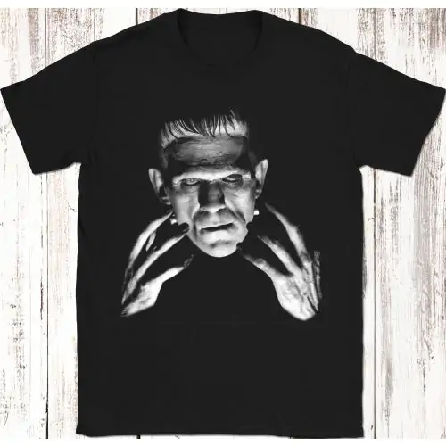 Frankenstein T-shirt art-filmkunst voor kopers van klassieke horrorfilmt-shirts. Vintage enge filmposter voor fans van klassiek horrorstripboek en klassieke monsterhorrorfilms. Trick or treat Halloween-shirt voor kopers van last-minute Halloween-kostuumov