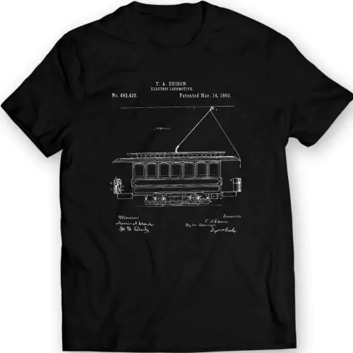 Patent T-shirt voor elektrische locomotief Edison – Rijden op de rails van de geschiedenis