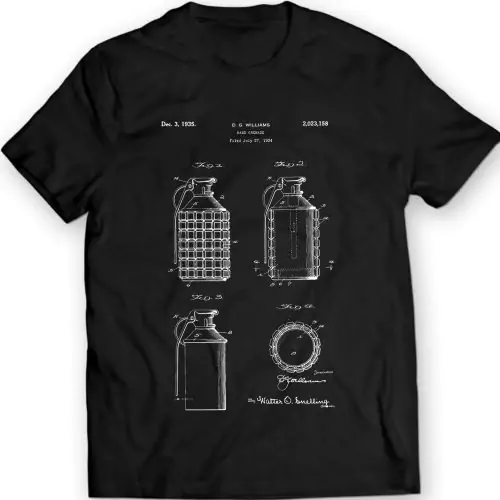Gefragmenteerde mode: handgranaat patent T-shirt, editie 1935