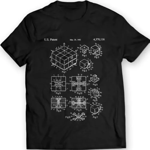 Verhoog je stijl met ons Rubik's Cube Design Patent T-shirt, een gestroomlijnde mix van mode en puzzelpassie.