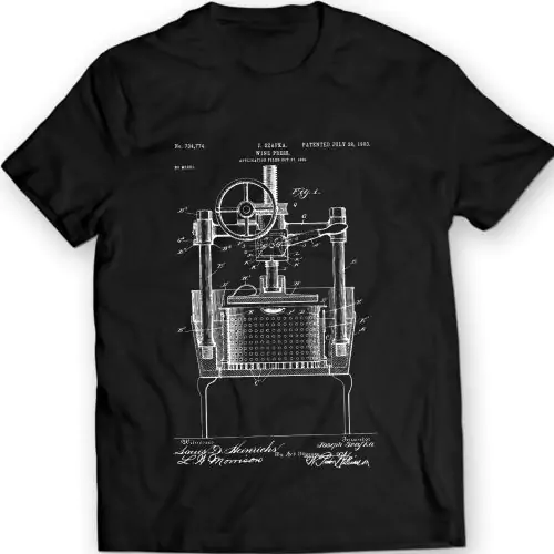Wijnpers Machine Patent T-Shirt 100% Katoen Verjaardagscadeau